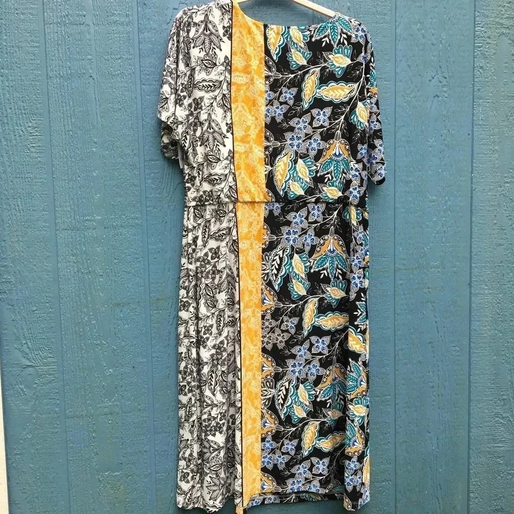 London Times Women’s Tri Color Paisley Midi Dress Plus Size 2X NWT